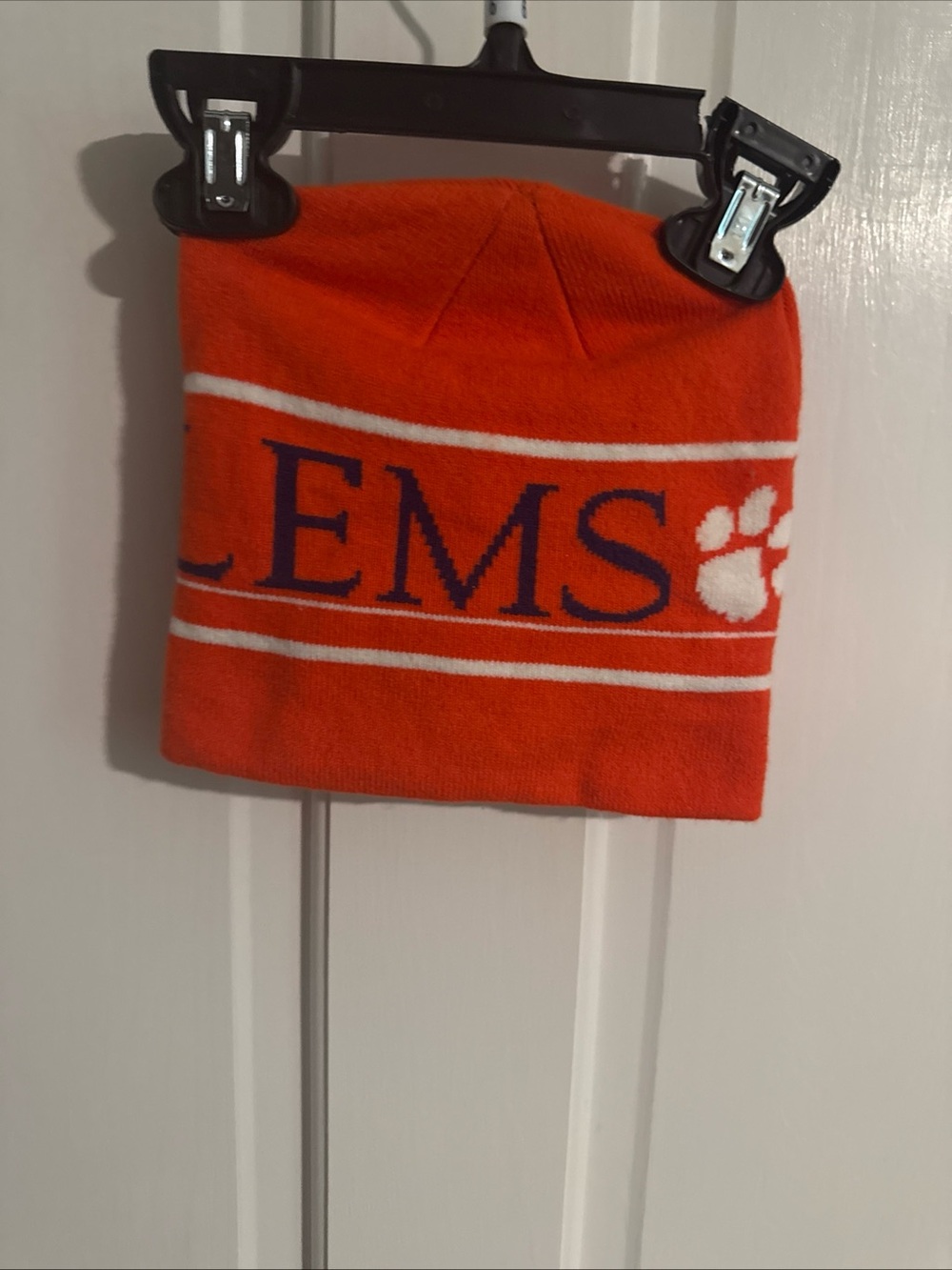 Orange Knit Beanie with Paw Accent - Men’s Cold-Weather Hat
